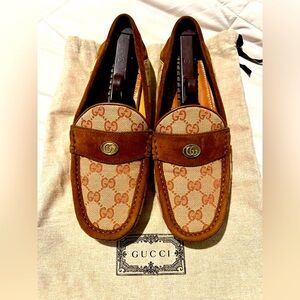 8.5G / US9.0 GUCCI Men’s Kanye GG LOGO CANVAS BEE Driver Moccasin LOAFERS